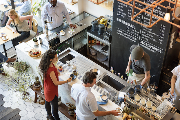 Overhead shot of cafe counter